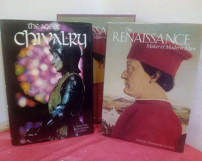 Vintage Hard Cover Books, National Geographic Society Books, Two Book Set, The Age of Chivalry and The Renaissance Maker of Modern Man, 1977