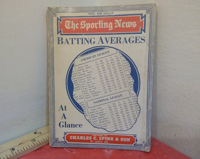 Vintage Baseball Book, The Sporting News "Batting Averages at a Glance" Published by Spink & Son, 1952