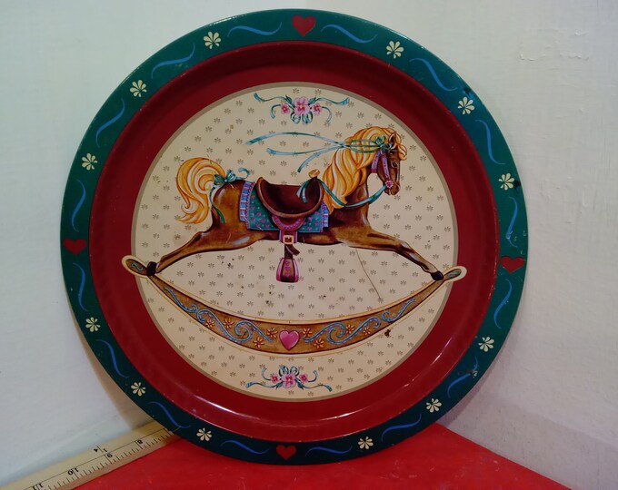 Vintage Decorative Tray, Christmas Decorative Tray or Serving Tray by Giftco Inc "Hobby Horse Rocker", Made in Hong Kong, 1980's