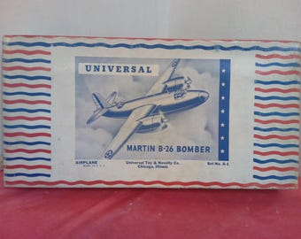 Vintage Wooden Model Kits, Martin B-26 Bomber or U.S. Heavy Tank and Jeep by Universal Toys & Novelty Co. 1940/50's