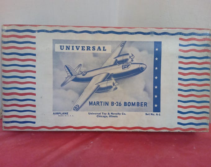 Vintage Wooden Model Kits, Martin B-26 Bomber or U.S. Heavy Tank and Jeep by Universal Toys & Novelty Co. 1940/50's