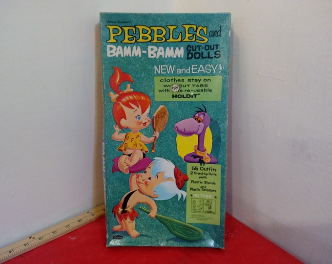 Vintage Paper Dolls, Pebbles and Bamm-Bamm Cut Out Dolls by Hanna Barbera, Made by Whitman, 1964