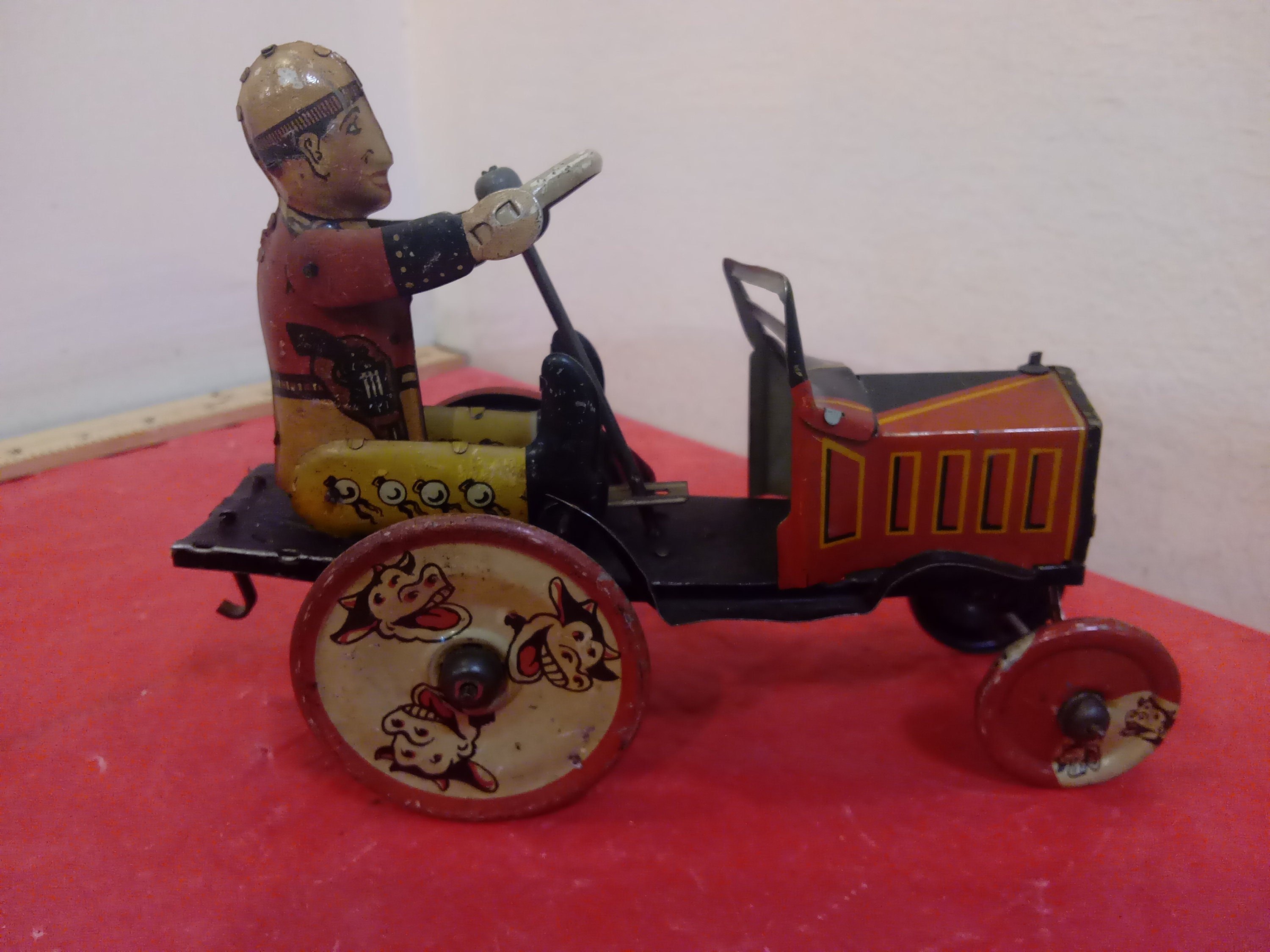 Lot - Vintage 1938 Marx Toys Tricky Taxi Tin Lithographed Wind Up Car w/  Original Box WORKS