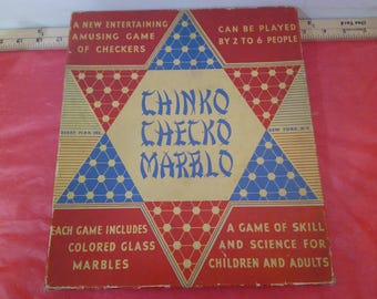 Vintage Chinese Checkers, Chinko Checko Marblo with Marbles, 1940's
