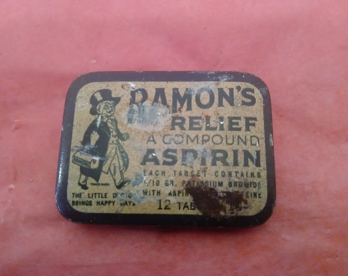 Vintage Aspirin Tin, Ramon's Relief Compound Aspirin Tin with Booklet, 1930's
