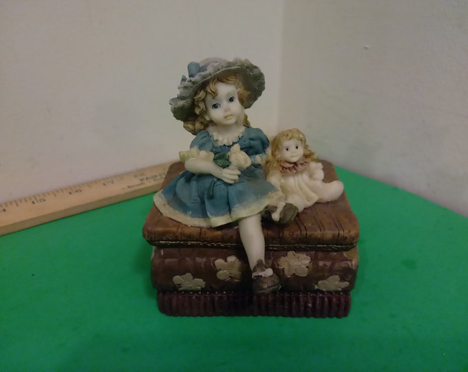 Vintage Jewelry Box with Girl and Doll on Top, 1992*a