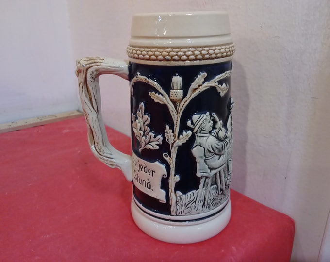 Vintage Stein, Beer Mug, Large Cup or Mug Size Stein with Men and Woman around table, Made in Western Germany