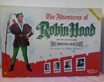 Vintage Board Game, The Adventures of Robinhood with "Three-Dimensional Playing Board", 1956#