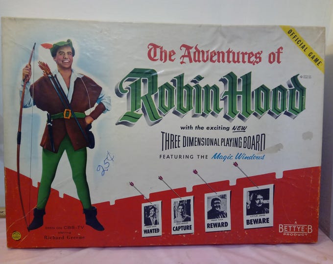 Vintage Board Game, The Adventures of Robinhood with "Three-Dimensional Playing Board", 1956#