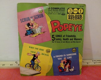 Vintage Record 45 RPM, Popeye, 5 songs of Friendship, 1962~