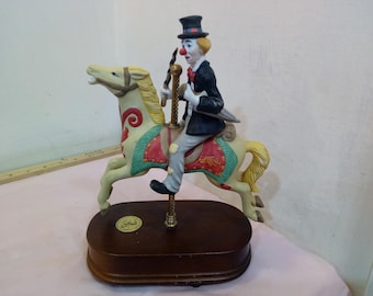 Vintage Clown Music Box or Clock, Fairgrounds Collections Carousel Horse with Clown Moving Musical Box or Zam Piva Clown Clock