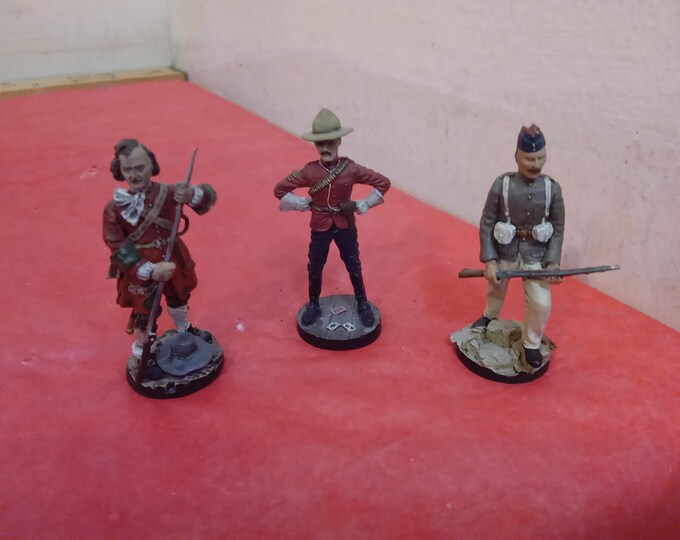 Vintage Metal Figurines, Frankline Mint Soldiers, Private Tangier 1680, Sergeant Northwest 1890, or Marine Royal Light Infantry 1900, 1980's