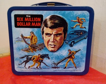 Vintage Metal Lunchbox, The Six Million Dollar Man Metal Lunchbox by Aladdin with Thermos, Brand New, 1974#