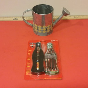 Vintage Coca-Cola Items, Ceramic Roller Ball Pen in Collector Tin and Watering Can