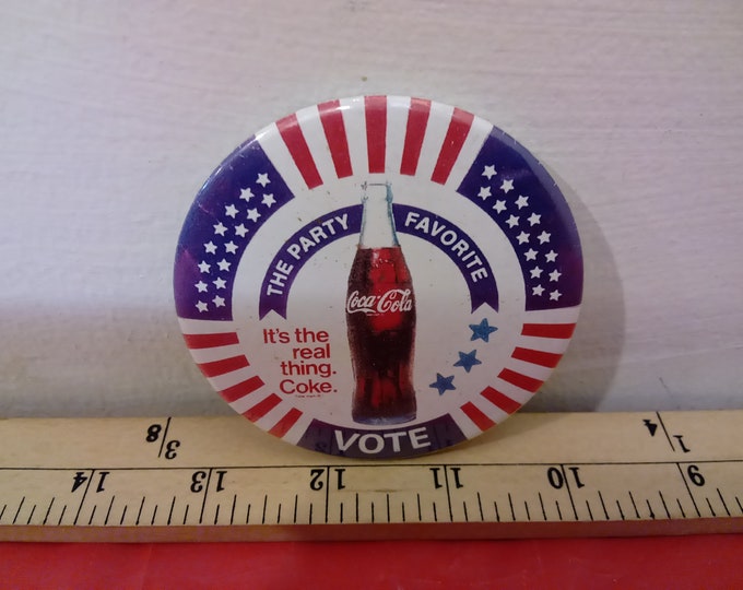 Vintage Pushback Pin, Coca-Cola "The Party Favorite, Vote" Pin, 1980's