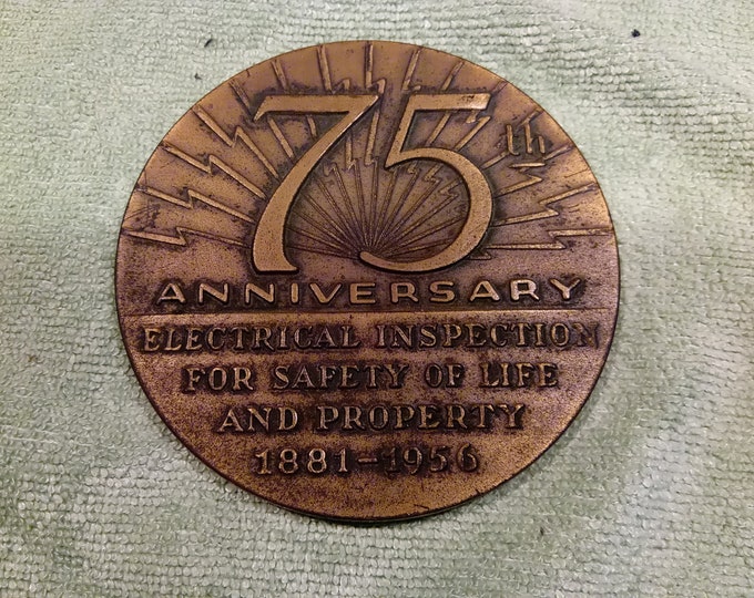 Bronze 75th Anniversary Burea of Electricity N.Y. Board of Fire Underwriters Medal, 1956 #B