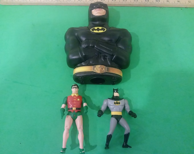 Vintage Batman and Robin Action Figures and Plastic Bank, 1993 #