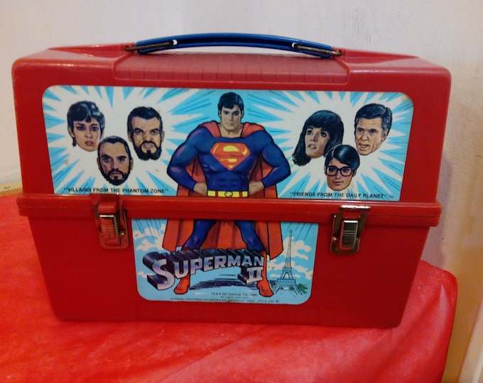 Vintage Plastic Lunchbox, DC Comics Superman II Movie Lunchbox, Large Lunchbox, 1980's#