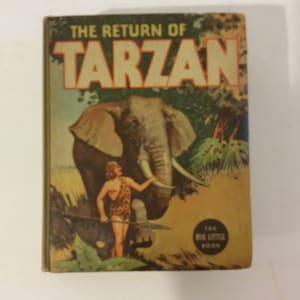 Livro grande e vintage, livros de Tarzan, Tarzan da tela, O filho de Tarzan ou O retorno de Tarzan por Edgar Rice Burroughs, década de 1930