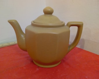 Vintage Ceramic Teapot, Light Brown Octagonal Teapot