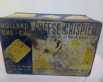 Vintage Cracker Tin, Holland Che-Cri Cheese Crispies Crackers, 7 1/2 oz Metal Tin, 1950's