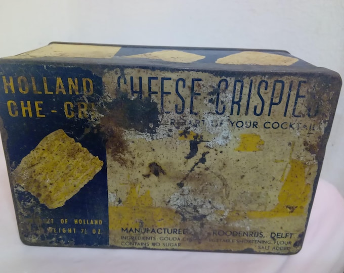 Vintage Cracker Tin, Holland Che-Cri Cheese Crispies Crackers, 7 1/2 oz Metal Tin, 1950's