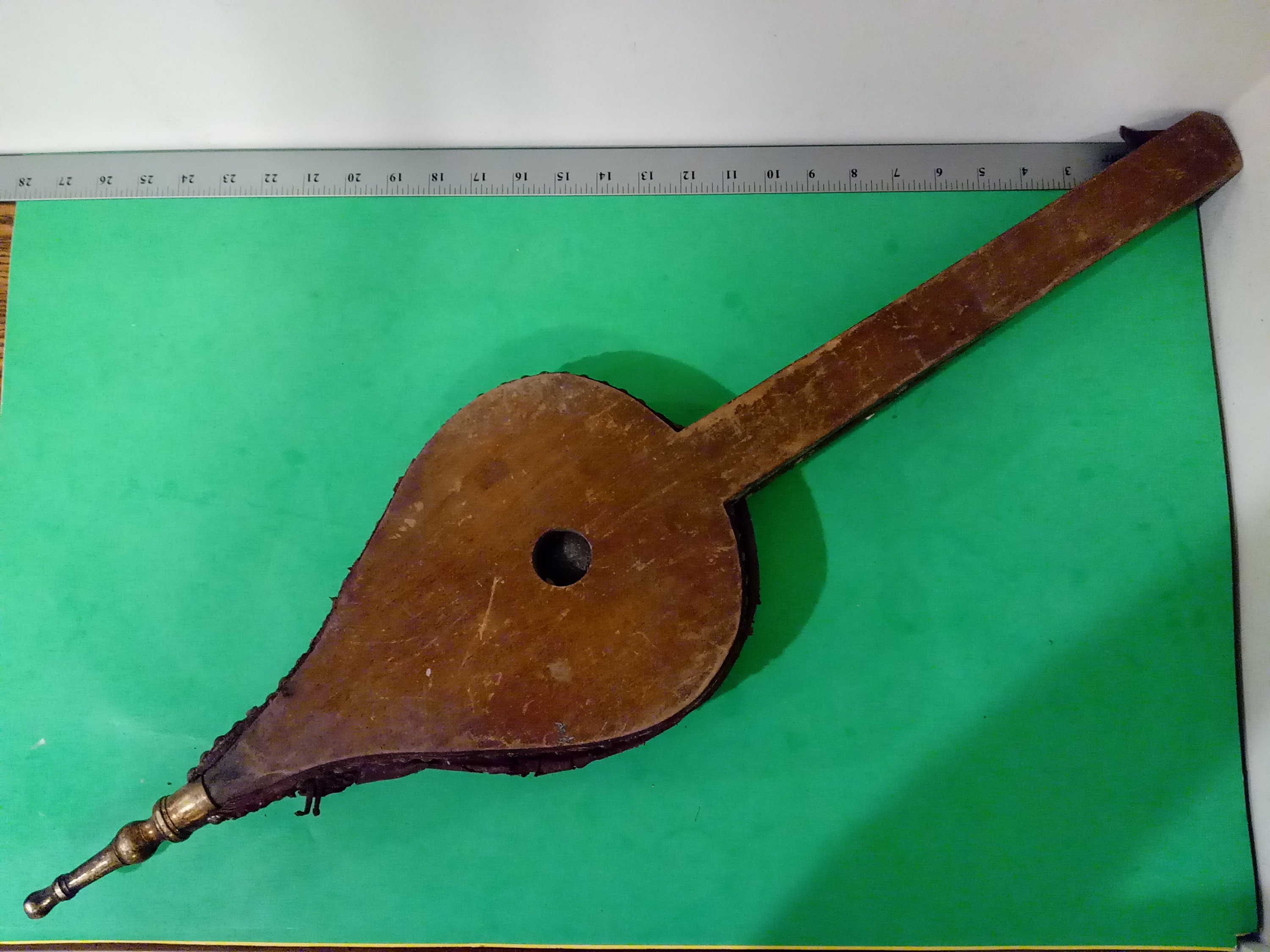 Vintage Fireplace Bellows With Ship Design Leather And Copper 1920 S