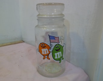 Vintage Glasses/Glass Containers, Olympic M&M's Jar, Mickey Mouse Kids Glass, AAU USA Convention 1977, Madison College Mug 1951, and Others#
