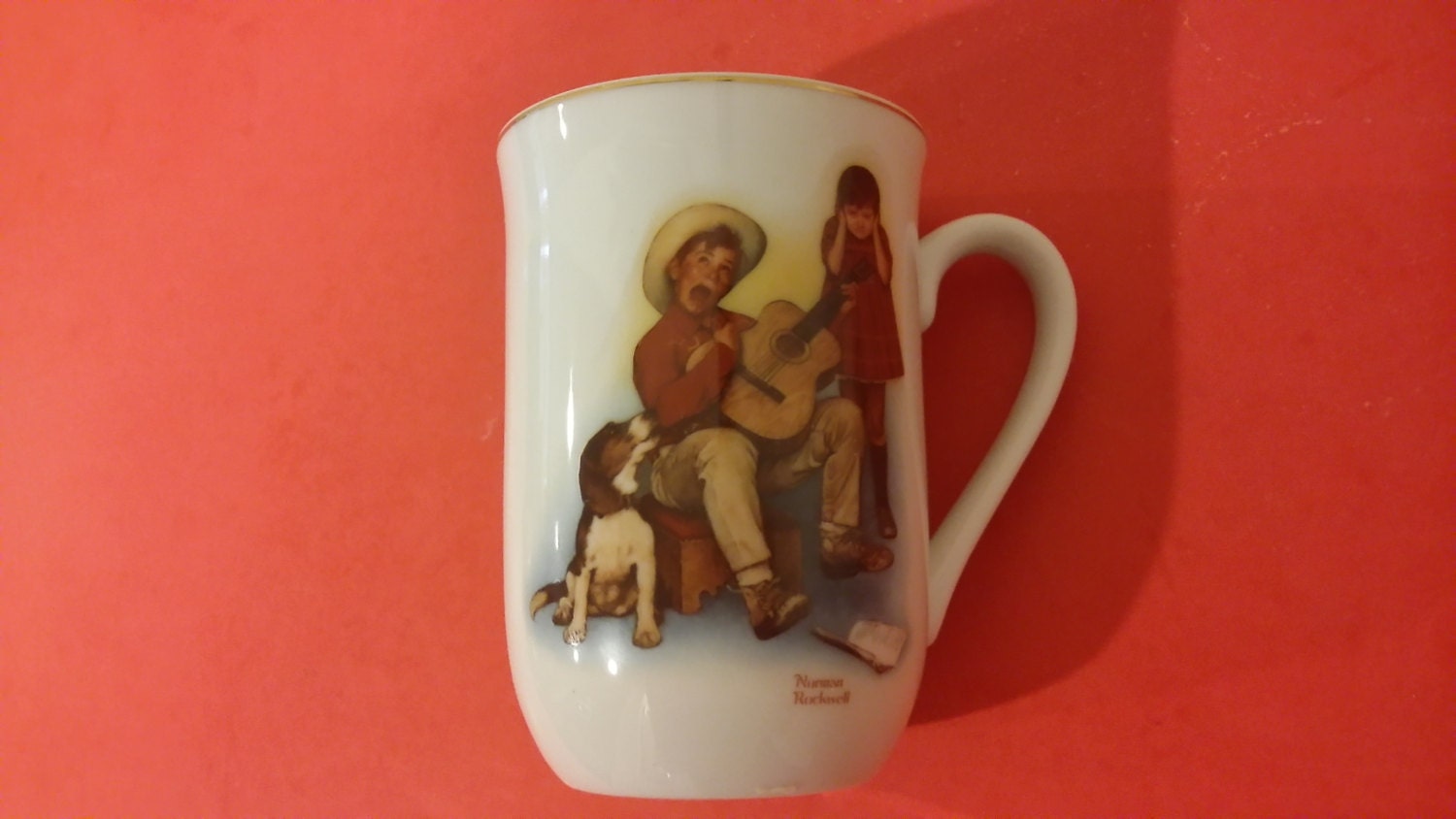 Norman Rockwell Four Coffee Cups with his Historical Art Displays, H.M.I.,  1981