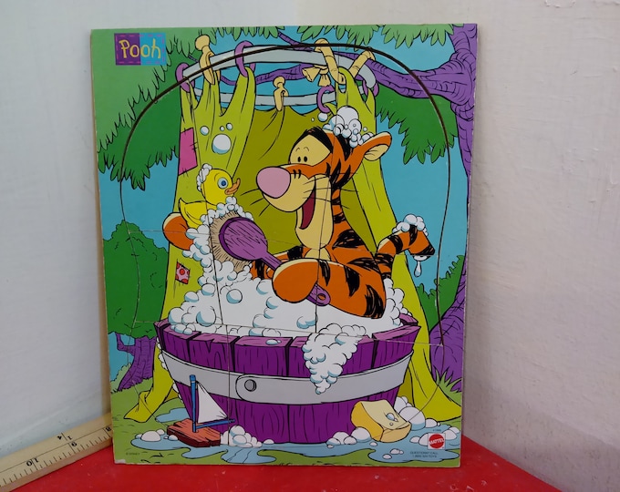 Vintage Disney's Winnie the Pooh Wooden Frame Tray Puzzle by Mattel, 1980's