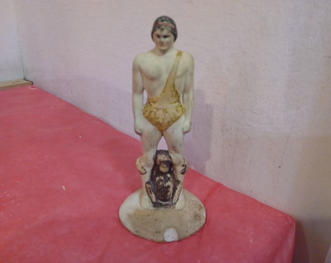 Vintage Chalkware Figurine, Tarzan and Cheetah Chalkware Figurine, 1930's