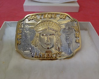 Vintage Belt Buckle, Statue of Liberty Commemorative Belt Buckle with 24 Karat Gold added for Decorations, 100th Anniversary, 1984