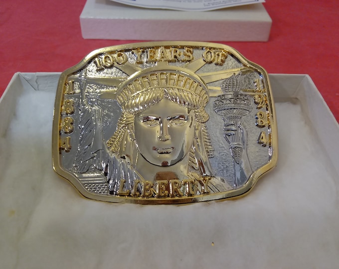 Vintage Belt Buckle, Statue of Liberty Commemorative Belt Buckle with 24 Karat Gold added for Decorations, 100th Anniversary, 1984
