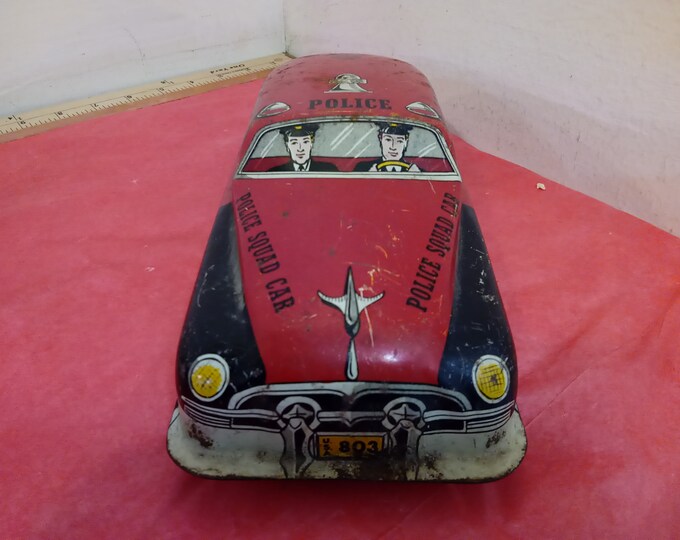 Vintage Toy Car, Tin Police Car "Squad Car #80", Tin Lithograph Police Squad Car, 1950's#