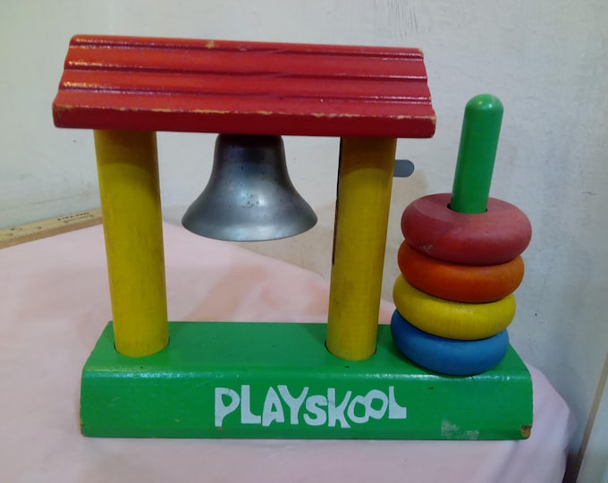 Vintage Toddler/Baby Toys, Playskool Bell Wooden Stacking Colored Ring Toy