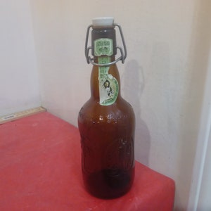 Vintage Beer Bottle, Grolsch Resealable Bottle, Brown Bottle with White Cap