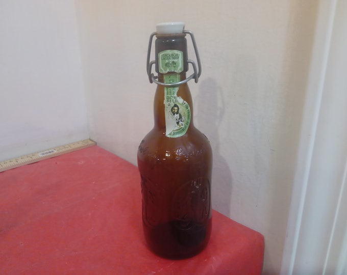 Vintage Beer Bottle, Grolsch Resealable Bottle, Brown Bottle with White Cap