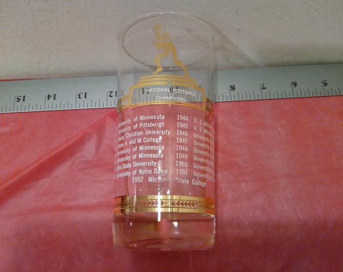 Vintage National Football Champions Drinking Glass, Gold and White, 1950's#
