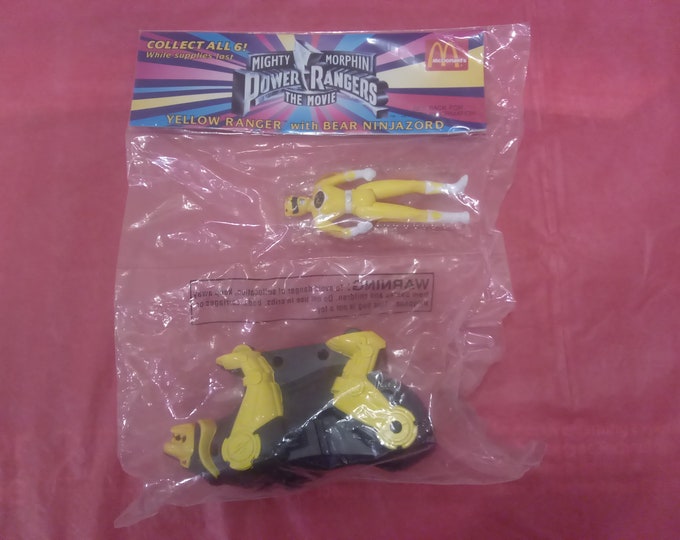 Vintage McDonald's Happy Meal Toy, Mighty Morphin Power Rangers, Yellow Ranger with Bear Ninjazord, 1995#