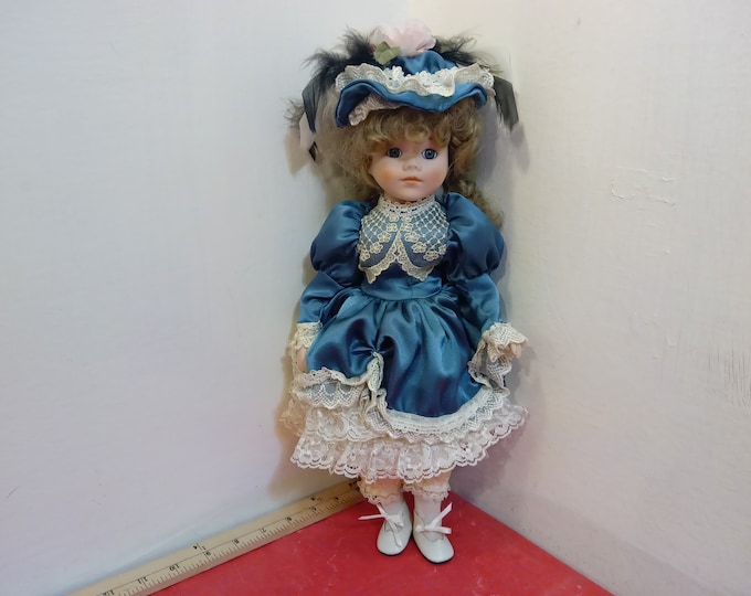 Vintage Porcelain Doll, Dynasty Doll Collection "Girl in Fancy Blue Dress", 1980's