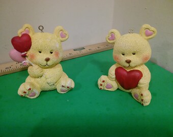 Vintage Valentine Bear Ornament Figurines, 1980's*a