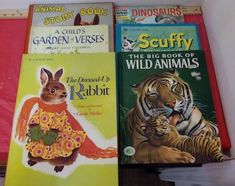 Vintage Children's Books, Different Children Large Books, Animal Story Book, Dressed-up Rabbit, Scuffy the Tugboat and Others