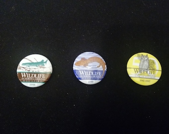 Vintage Pinback Pins, Wildlife in North Carolina, Salamander, Owl, and Muske, #P