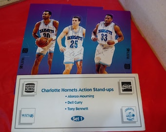 Vintage Sports Memorabilia, Charlotte Hornets Action Stand-Ups "Set 1", Alonzo Mourning, Dell Curry, and Tony Bennett