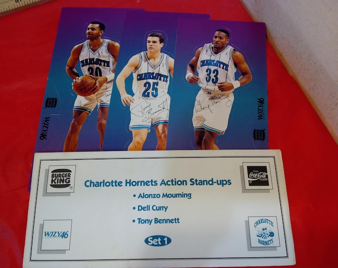 Vintage Sports Memorabilia, Charlotte Hornets Action Stand-Ups "Set 1", Alonzo Mourning, Dell Curry, and Tony Bennett