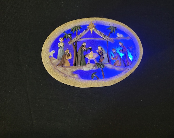 Vintage Christmas Decoration, Lighted Nativity Scene for Wall