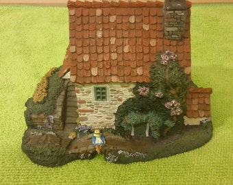 Vintage House Figurine, Hawthorne Architectural Register, Spring Bridge Cottage Stonefield Valley 1840's, 1992