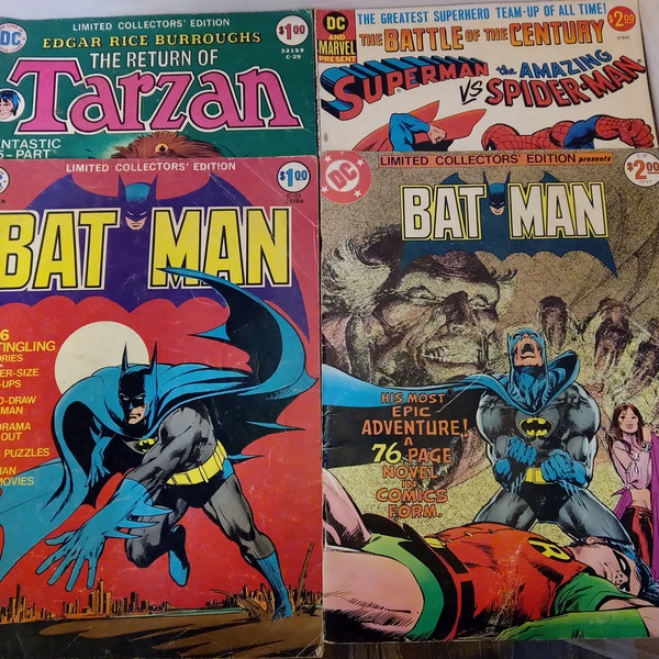 Vintage Comic Books, DC Comics Limited Collector's Edition, "Batman, Tarzan, and Superman vs Spiderman", 1970's