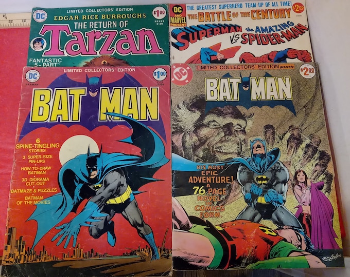 Vintage Comic Books, DC Comics Limited Collector's Edition, "Batman, Tarzan, and Superman vs Spiderman", 1970's