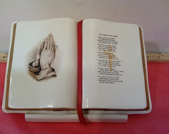 Vintage Ceramic Dresser Topper, Bible Prayer "The Cross in my Heart" for Desk or Dresser